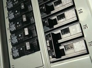 110 V and 220 V breaker box example for sizing chemical feeder systems.